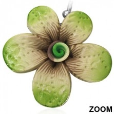 Fimo kolczyki - zielony kwiatek z nadrukiem, spirala pośrodku