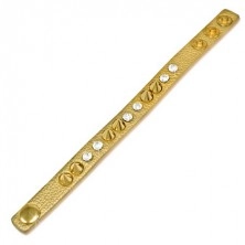 Skórzana bransoletka - złoty pasek z przezroczystymi kamyczkami i złotymi szpicami