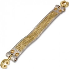 Skórzana bransoletka - srebrna ze złotymi kuleczkami i zapięciem na kółka