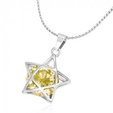 Metalowy naszyjnik - delikatny łańcuszek, gwiazda 3D z żółtą cyrkonią
