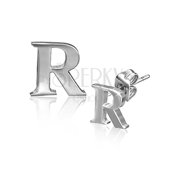 Kolczyki ze stali - błyszcząca drukowana litera R